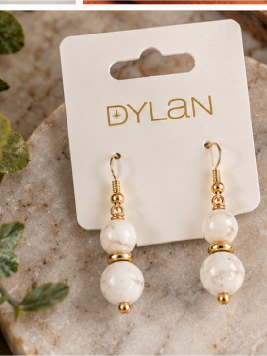 Dylan Jewelry - dylan Gold and White Marble-Effect Bead Drop Earrings